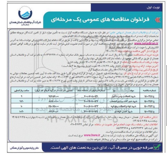 مناقصه خرید اتصالات چدن داکتیل .....