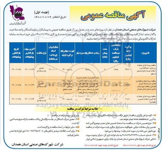 مناقصه ، مناقصه پروژه اجرای عملیات زیرسازی ، جدولگذاری.....