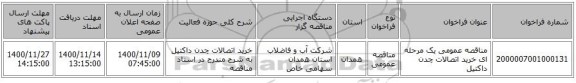 مناقصه عمومی یک مرحله ای خرید اتصالات چدن داکتیل