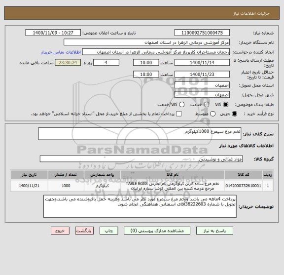 استعلام تخم مرغ سیمرغ 1000کیلوگرم