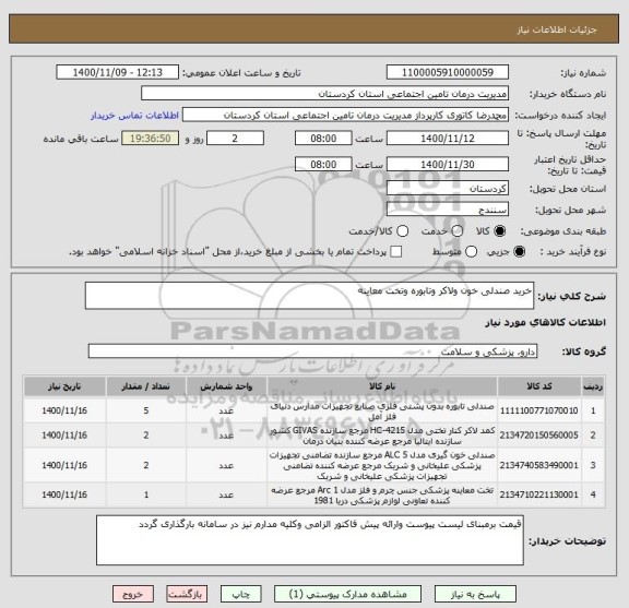 استعلام خرید صندلی خون ولاکر وتابوره وتخت معاینه