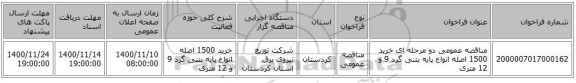 مناقصه عمومی دو مرحله ای خرید 1500 اصله انواع پایه بتنی گرد 9 و 12 متری