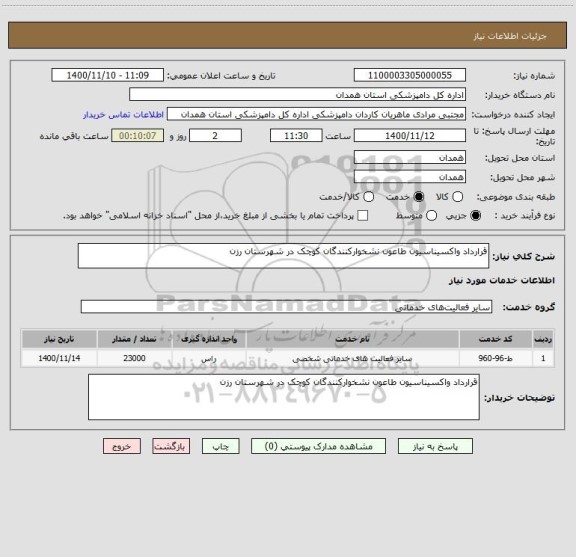 استعلام قرارداد واکسیناسیون طاعون نشخوارکنندگان کوچک در شهرستان رزن 