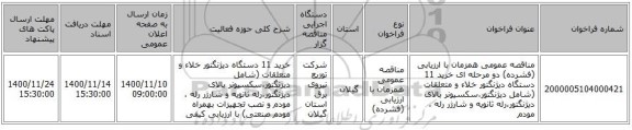 مناقصه عمومی همزمان با ارزیابی (فشرده) دو مرحله ای خرید 11 دستگاه دیژنگتور خلاء و متعلقات (شامل دیژنگتور،سکسیونر بالای دیژنگتور،رله ثانویه و شارژر رله ، مودم 