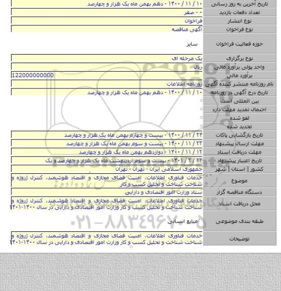 خدمات فناوری اطلاعات٬ امنیت فضای مجازی و اقتصاد هوشمند٬ کنترل ژروژه و شناخت شناخت و تحلیل کسب و کار