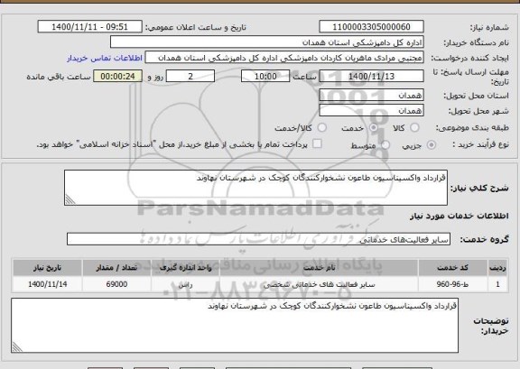 استعلام قرارداد واکسیناسیون طاعون نشخوارکنندگان کوچک در شهرستان نهاوند 