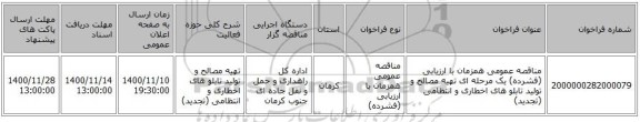 مناقصه عمومی همزمان با ارزیابی (فشرده) یک مرحله ای تهیه مصالح و تولید تابلو های اخطاری و انتظامی (تجدید)