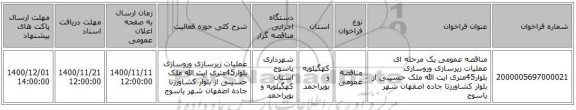 مناقصه عمومی یک مرحله ای عملیات زیرسازی وروسازی بلوار45متری ایت الله ملک حسینی از بلوار کشاورزتا جاده اصفهان شهر یاسوج