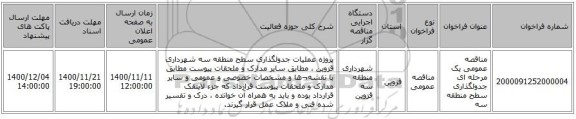 مناقصه عمومی یک مرحله ای جدولگذاری سطح منطقه سه 