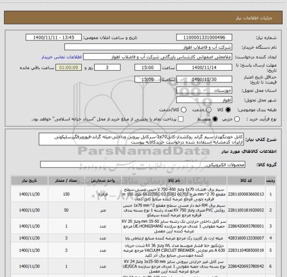 استعلام کابل خودنگهدار-سیم گراند روکشدار-کابل1x70-سرکابل بیرونی وداخلی-میله گراند-فیوزوبرقگیرسلیکونی
ازایران کدمشابه استفاده شده درخواست خریدکالابه پیوست