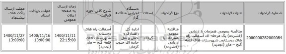 مناقصه عمومی همزمان با ارزیابی (فشرده) یک مرحله ای آسفالت راه های روستایی شهرستان های قلعه گنج – مارز (تجدید)