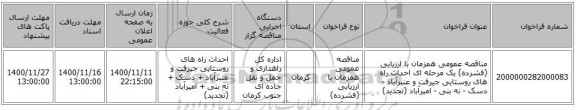 مناقصه عمومی همزمان با ارزیابی (فشرده) یک مرحله ای احداث راه های روستایی جیرفت و عنبرآباد - دسک - نه بنی - امیرآباد (تجدید)