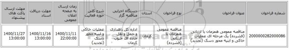 مناقصه عمومی همزمان با ارزیابی (فشرده) یک مرحله ای عملیات خاکی و ابنیه محور دسک (تجدید)