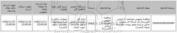 مناقصه عمومی همزمان با ارزیابی (فشرده) یک مرحله ای عملیات خاکی و ابنیه محور میجان دهستان رضوان (تجدید)