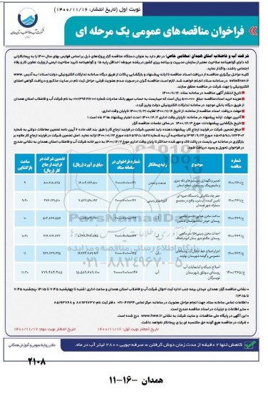 مناقصه تعمیر و نگهداری سیستم های تله متری و مانیتورینگ ....