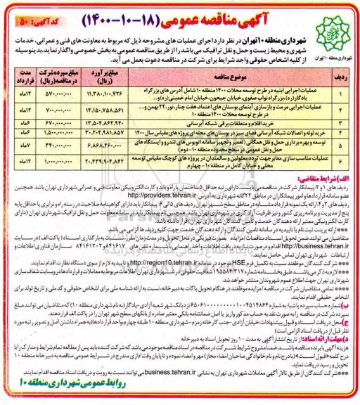 مناقصه عملیات اجرایی ابنیه در طرح توسعه محلات ...