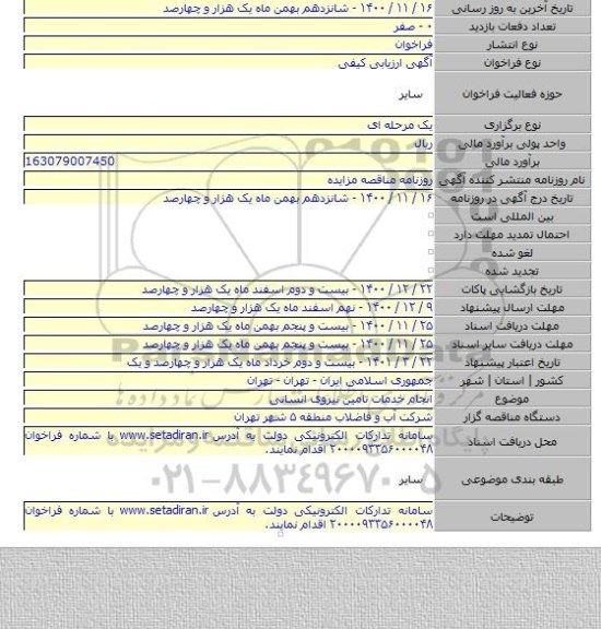 انجام خدمات تامین نیروی انسانی