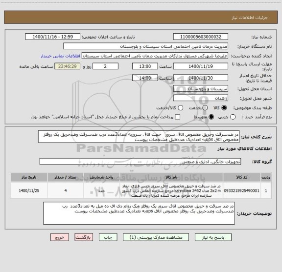 استعلام در ضدسرقت وحریق مخصوص اتاق سرور   جهت اتاق سروربه تعداد3عدد درب ضدسرقت وضدحریق یک روفلز مخصوص اتاق upsبه تعدادیک عددطبق مشخصات پیوست 