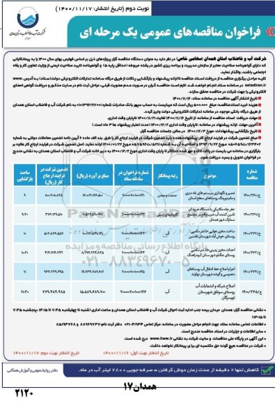 مناقصه تعمیر و نگهداری سیستم های تله متری و مانیتورینگ ....- نوبت دوم 