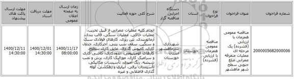 مناقصه عمومی همزمان با ارزیابی (فشرده) یک مرحله ای عملیات متفرقه عمرانی ضلع جنوبی سطح شهر ماهشهر