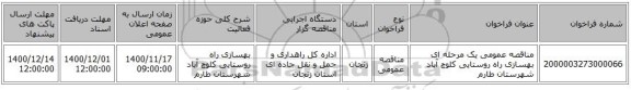 مناقصه عمومی یک مرحله ای بهسازی راه روستایی کلوچ آباد شهرستان طارم