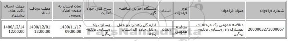 مناقصه عمومی یک مرحله ای بهسازی راه روستایی برنقور- پرنگین