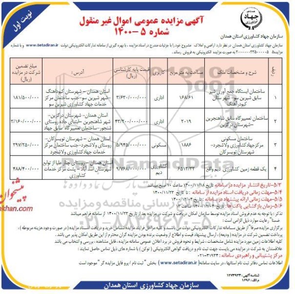 مزایده ساختمان ایستگاه جمع آوری ...