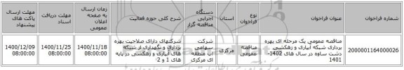 مناقصه عمومی یک مرحله ای بهره برداری شبکه آبیاری و زهکشی دشت ساوه در سال های 1402-1401