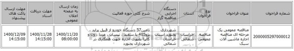 مناقصه عمومی یک مرحله ای مناقصه اجاره  ماشین آلات سبک 