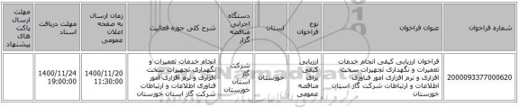 فراخوان ارزیابی کیفی انجام خدمات تعمیرات و نگهداری تجهیزات سخت افزاری و نرم افزاری امور فناوری اطلاعات و ارتباطات شرکت گاز استان خوزستان