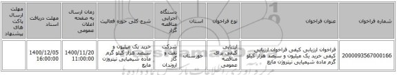 فراخوان ارزیابی کیفی فراخوان ارزیابی کیفی خرید یک میلیون و سیصد هزار کیلو گرم ماده شیمیایی نیتروژن مایع