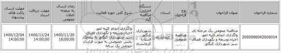 مناقصه عمومی یک مرحله ای واگذاری انجام کلیه امور احیاء،توسعه و نگهداری فضای سبز شهرداری کنگاور