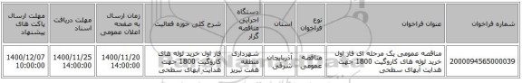 مناقصه عمومی یک مرحله ای فاز اول خرید لوله های کاروگیت 1800 جهت هدایت آبهای سطحی