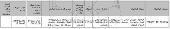 فراخوان ارزیابی کیفی تامین نیروهای امداد و تعمییرات درسطح شرکت گاز استان مرکزی