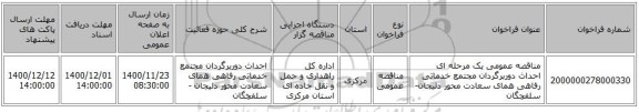 مناقصه عمومی یک مرحله ای احداث دوربرگردان مجتمع خدماتی رفاهی همای سعادت محور دلیجان-سلفچگان