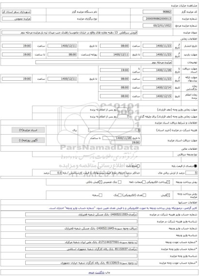 فروش سرقفلی  13 دهنه مغازه های واقع در خیابان ماموستا زاهدی جنب میدان تره بار.مزایده مرحله دوم