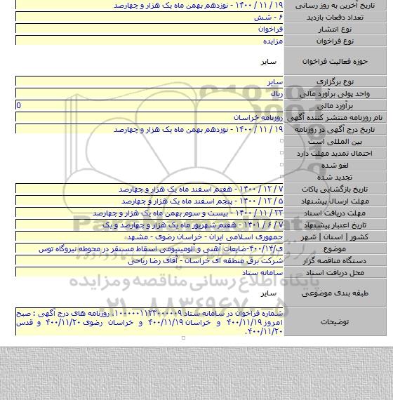 ی/۴۰۰/۱۴-ضایعات آهنی و آلومینیومی اسقاط مستقر در محوطه نیروگاه توس