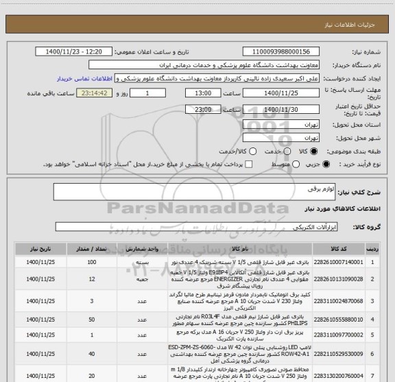 استعلام لوازم برقی