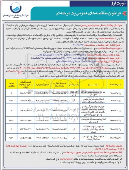 فراخوان مناقصه های عمومی حفر چاه آب شرب و... 