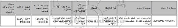 فراخوان ارزیابی کیفی نصب 250 انشعاب فولادی شهرستان آبژدان