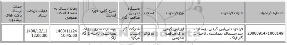 فراخوان ارزیابی کیفی بهسازی سرویسهای بهداشتی ناحیه 1 گاز اراک