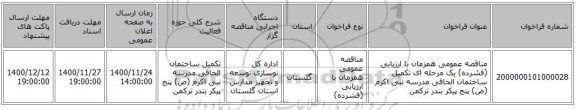 مناقصه عمومی همزمان با ارزیابی (فشرده) یک مرحله ای تکمیل ساختمان الحاقی مدرسه نبی اکرم (ص) پنج پیکر بندر ترکمن 