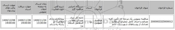 مناقصه عمومی یک مرحله ای تأمین کلیه مصالح و اجرای کامل عملیات آسفالت تعدادی از روستاهای شهرستان خاتم