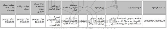 مناقصه عمومی همزمان با ارزیابی (فشرده) دو مرحله ای خرید 4 دستگاه فلومتر الکترو مغناطیسی   