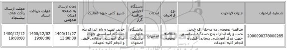 مناقصه عمومی دو مرحله ای خرید، نصب و راه اندازی پنج دستگاه آسانسور جهت مرکز آموزشی درمانی فیض و انجام کلیه تعهدات