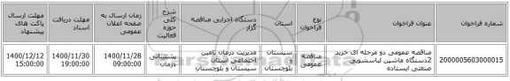 مناقصه عمومی دو مرحله ای خرید 2دستگاه ماشین لباسشویی صنعتی ایستاده 