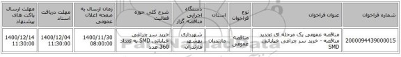 مناقصه عمومی یک مرحله ای تجدید مناقصه - خرید سر چراغی خیابانی SMD