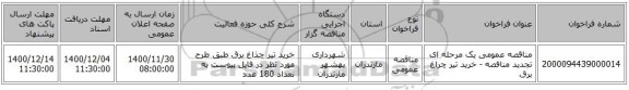 مناقصه عمومی یک مرحله ای تجدید منافصه - خرید تیر چراغ برق