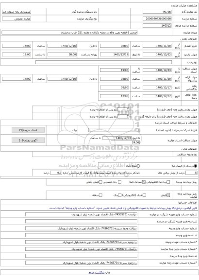 فروش 6 قطعه زمین واقع در محله دکانان و مغازه 211 آفتاب درخشان