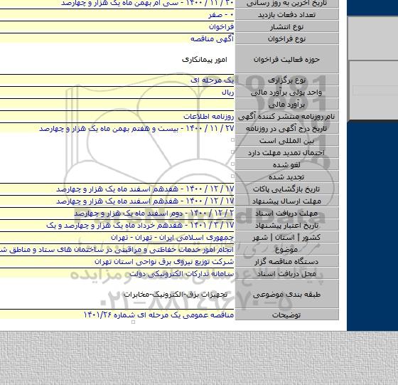 انجام امور خدمات حفاظتی و مراقبتی در ساختمان های ستاد و مناطق شرکت